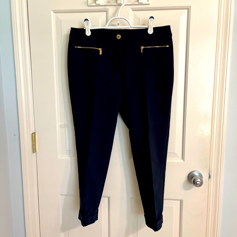 Jones New York, cropped and cuffed pants with gold zippers, Black, Size 6